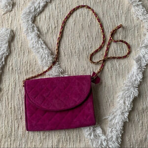 Vintage Suede Leather Hot Pink Handbag